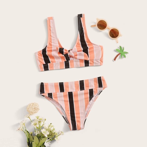 

Girls Striped Tie Front Bikini Set, Multicolor