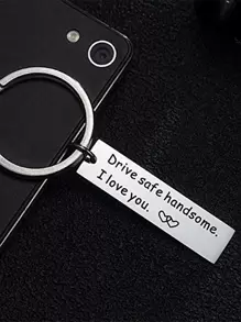 Llavero minimalista con patrón de slogan - Plateado - Ver 3