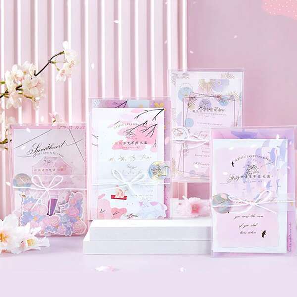 

1pack Random Flower Print Greeting Card Set, Multicolor