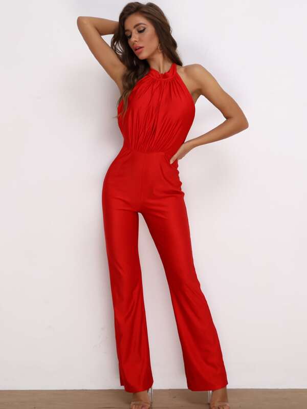 red straight leg jumpsuit