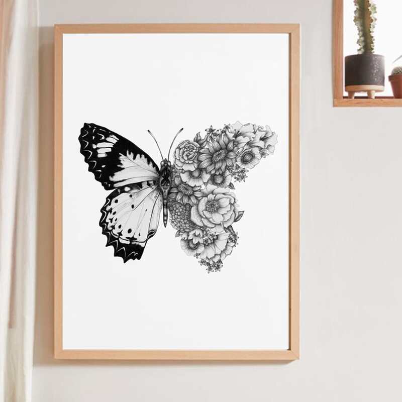 

Butterfly Print Wall Painting Without Frame, Black and white