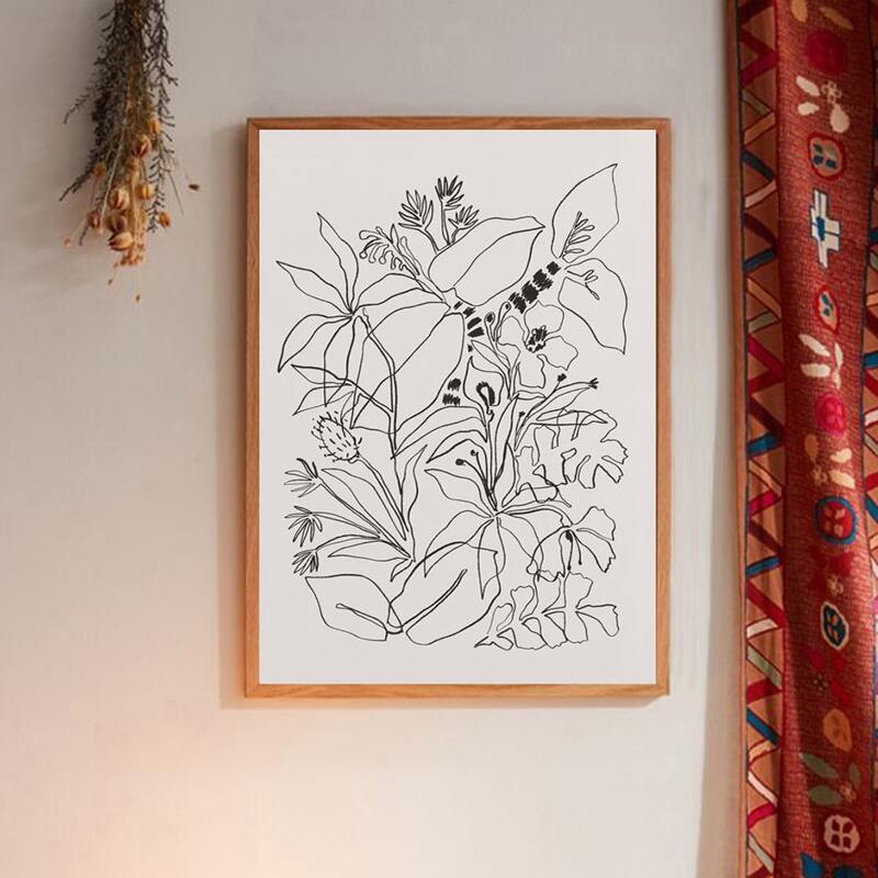 

Flower Print Wall Painting Without Frame, Black and white