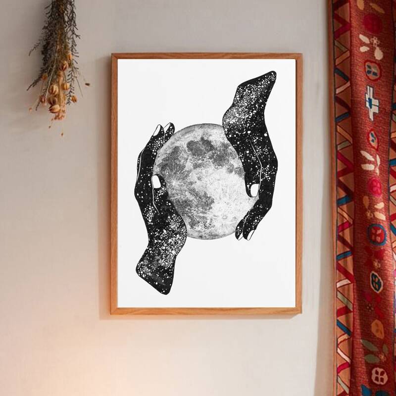 

Hand Moon Print Wall Painting Without Frame, Black and white