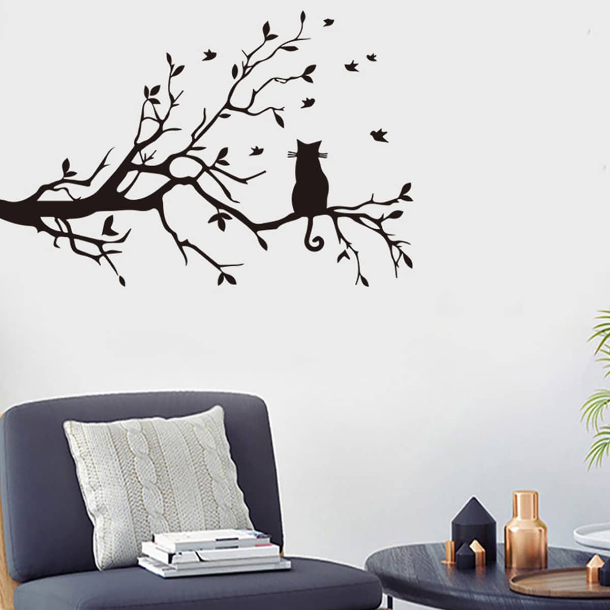 

Cat & Branch Print Wall Sticker