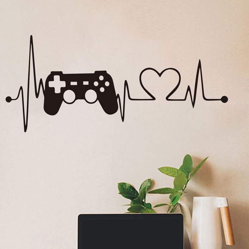 

Gamepad & Heartbeat Print Wall Sticker, Black