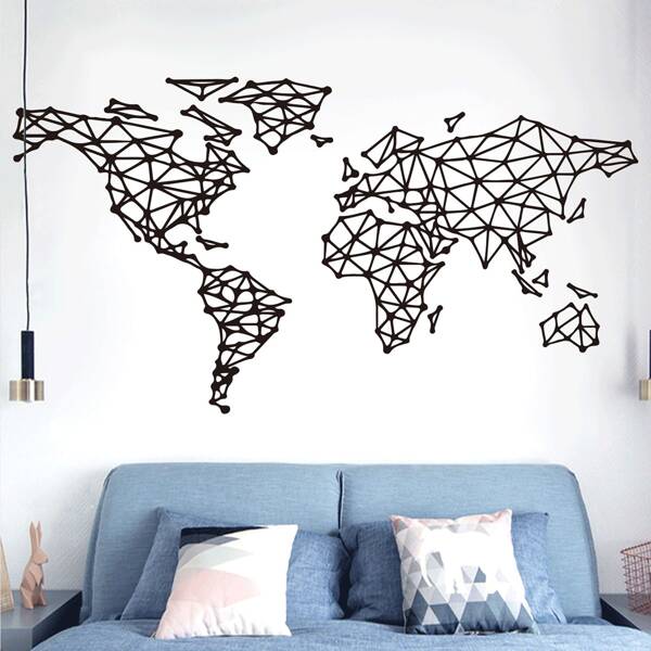 

Abstract World Map Print Wall Sticker, Black
