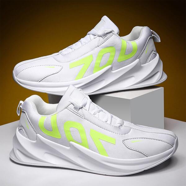 

Men Neon Letter Graphic Lace-up Sneakers, White