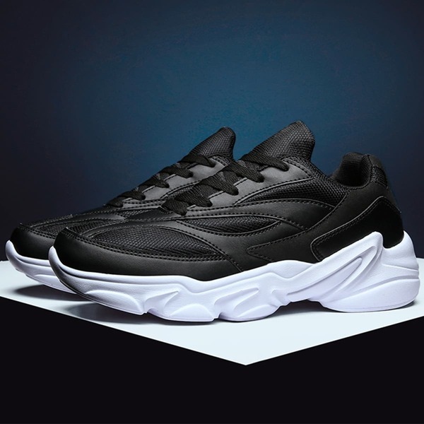 

Мужские кроссовки на шнурках с искусственной кожаной вставкой, Чёрный