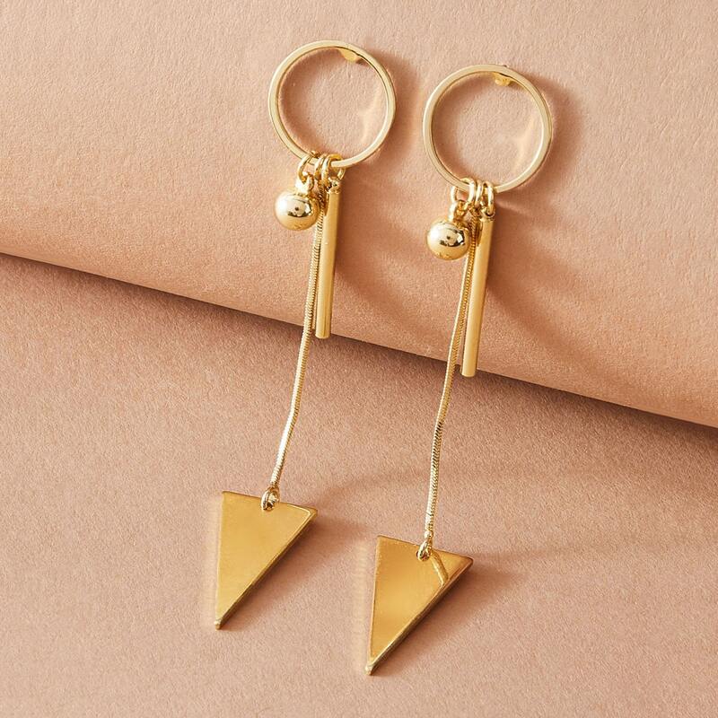 

1pair Metallic Ball Triangle Drop Earrings, Gold