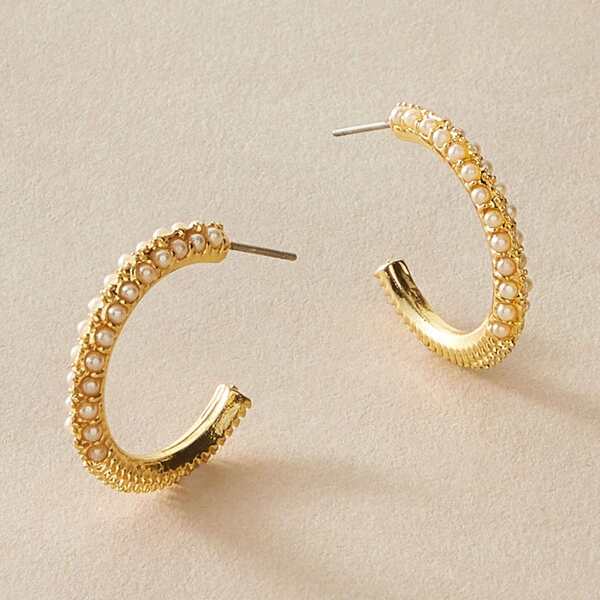 

Открытые серьги-кольца с искусственными жемчугами 1 пара, Золотистый