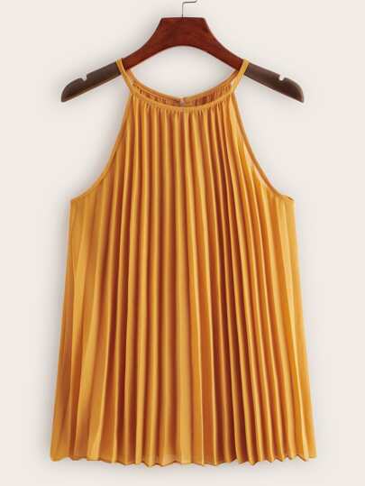 Pleated Keyhole Back Halter Top