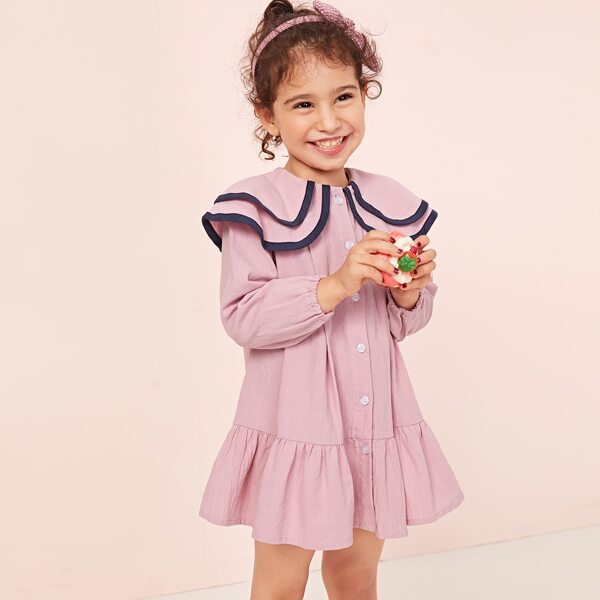 

Toddler Girls Sailor Collar Button Up Smock Dress, Pink
