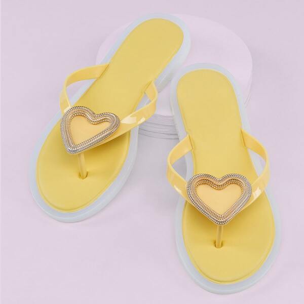 

Heart Charm Jelly Thong Sandals, Yellow