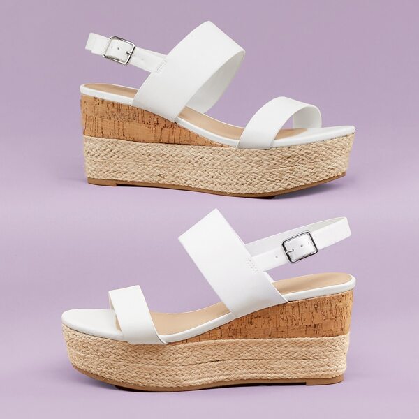 

Open Toe Double Band Slingback Platform Wedges, White