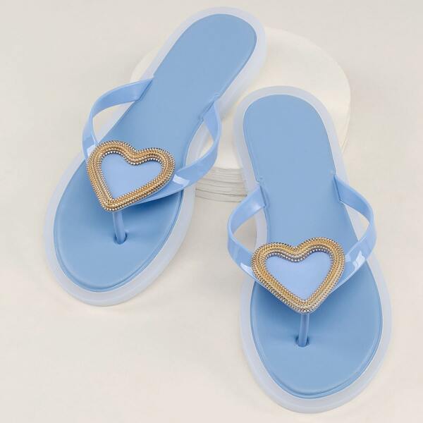 

Heart Accent Jelly Y-Strap Sandals, Blue
