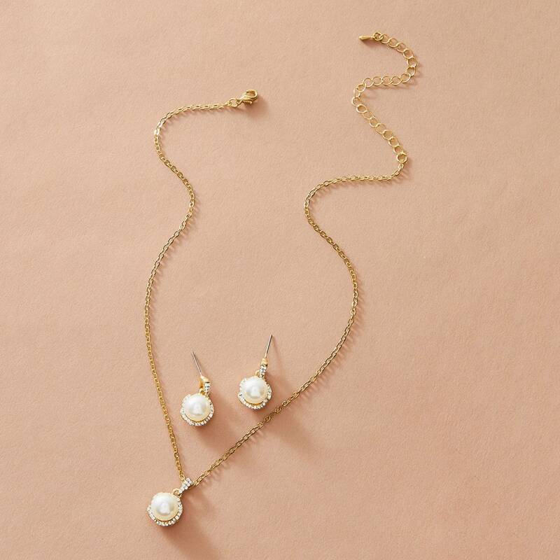 

1pc Faux Pearl Charm Necklace & 1pair Earrings