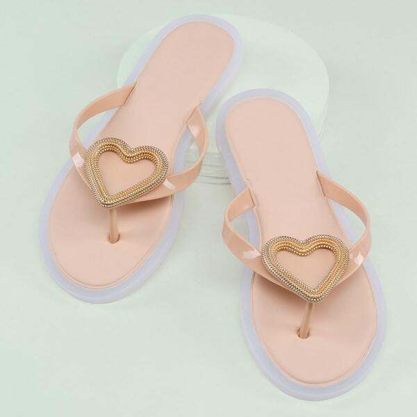 

Heart Charm Jelly T-Strap Sandals, Pink