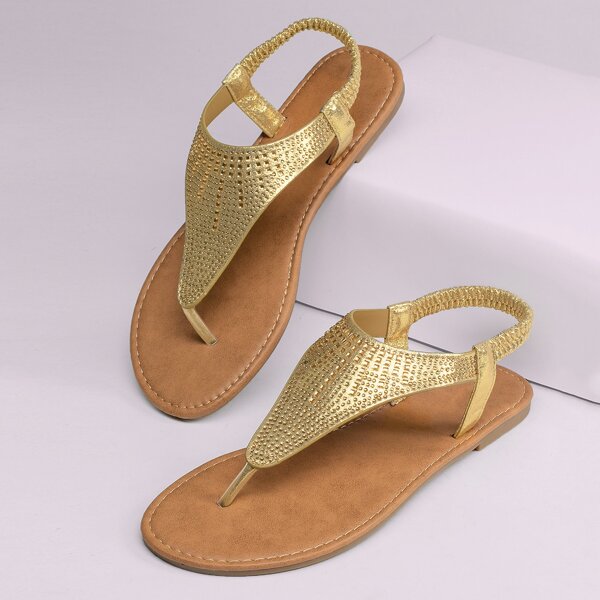 

Crystal Y-Strap Slingback Sandals, Gold