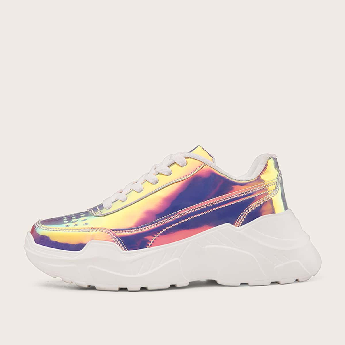 

Holographic Lace-up Front Chunky Sneakers, Multicolor