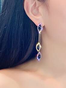 Andkiss 1pair Crystal Charm Leaf Shaped Drop Earrings - Purple - View 2