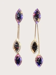 Andkiss 1pair Crystal Charm Leaf Shaped Drop Earrings - Purple - View 1