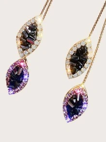 Andkiss 1pair Crystal Charm Leaf Shaped Drop Earrings - Purple - View 3