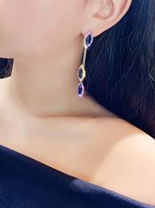 Andkiss 1pair Crystal Charm Leaf Shaped Drop Earrings - Purple - View 4