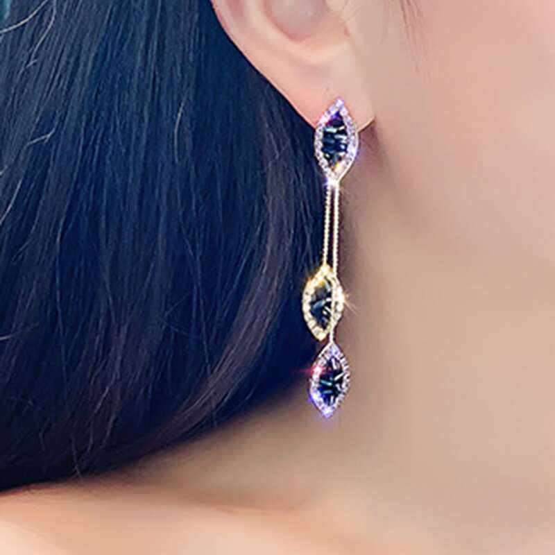 

1pair Crystal Charm Leaf Shaped Drop Earrings, Purple