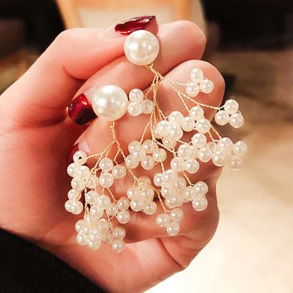 

1pair Pearl Decor Drop Earrings, White