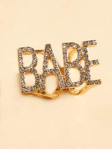 Anillo con diseño de letra grabada con diamante de imitación 1 pieza - Amarillo Oro - Ver 5
