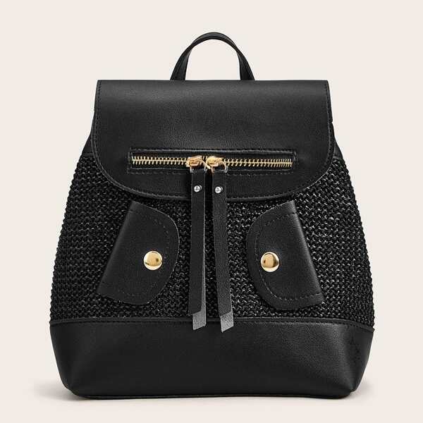 

Flap Woven Backpack, Black