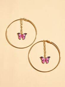 1對蝴蝶吊墜耳環 - 金黃色 - 查看 4