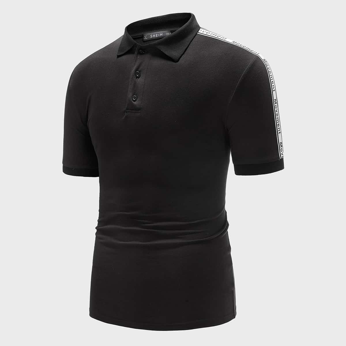

Guys Letter Tape Detail Polo Shirt, Black