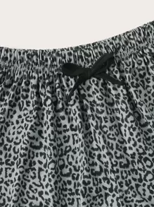 Leopard & Letter Graphic Knot Detail PJ Set - Multicolor - View 4
