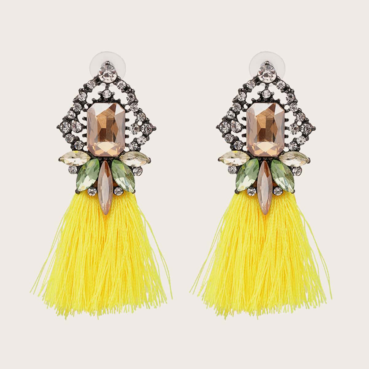 

1pair Gemstone Decor Tassel Drop Earrings, Multicolor