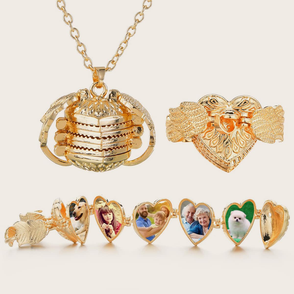 

1pc Opened Heart With Photo Charm Necklace, Gold