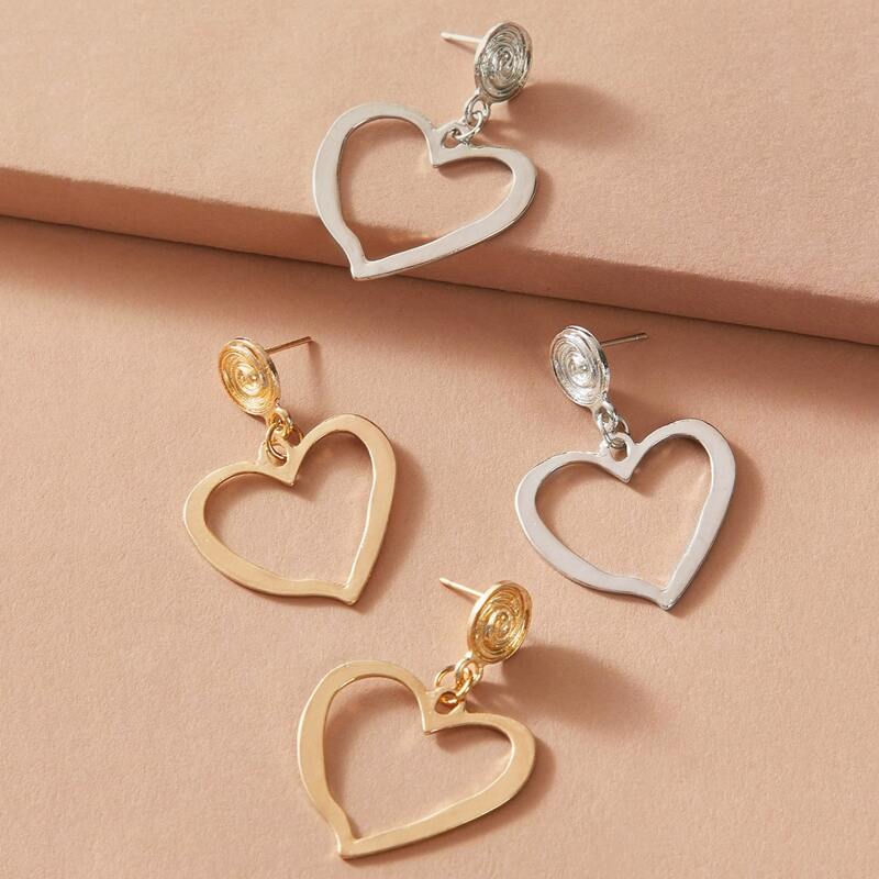 

2pairs Heart Drop Earrings, Multicolor