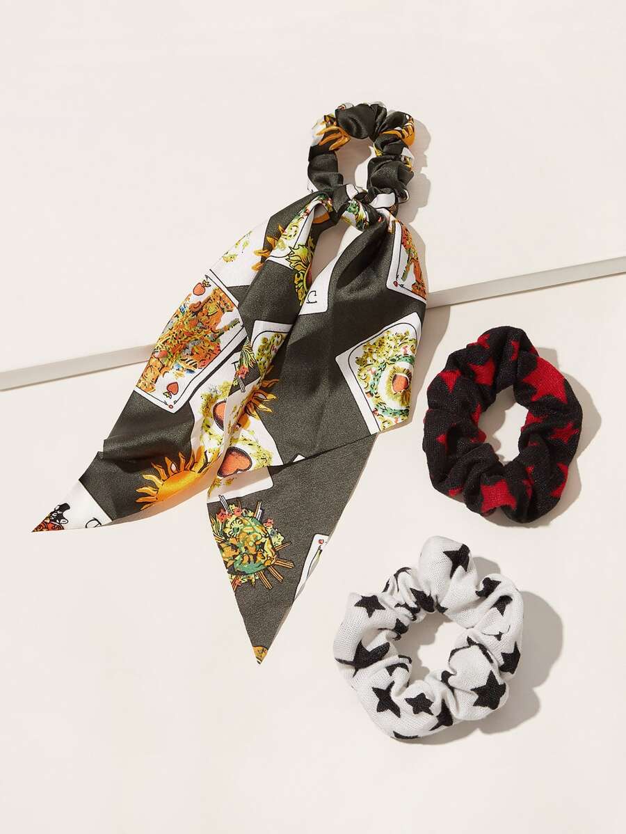 3pcs Star & Poker Pattern Scrunchie