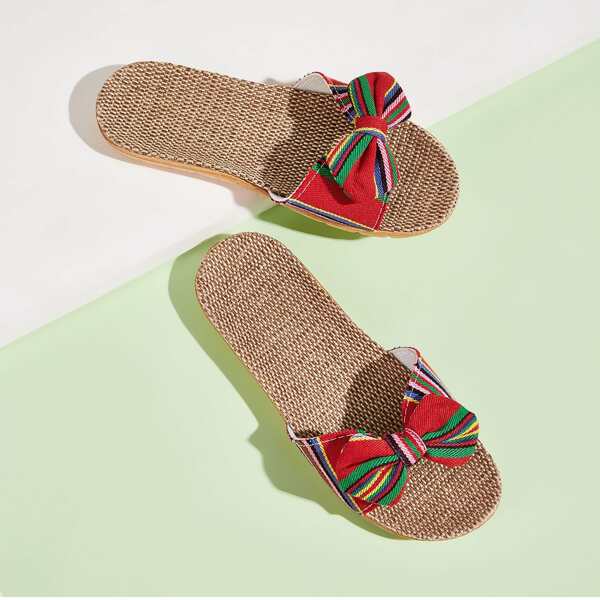 

Тапочки в полоску с бантом для девочек, Многоцветный