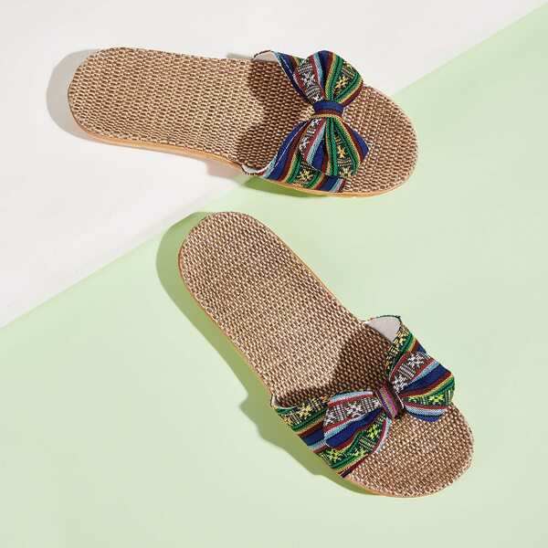 

Girls Tribal Print Bow Decor Sliders, Multicolor