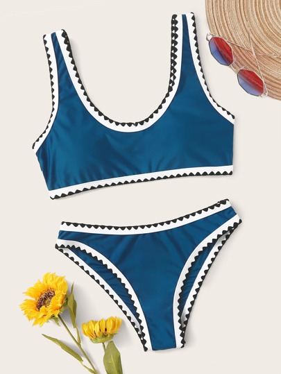 Contrast Binding Bikini Set