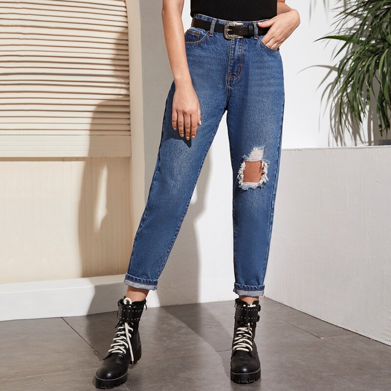 

Ripped Slant Pocket Cropped Jeans, Blue