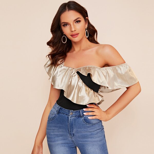 

Ruffle Trim Color Block Top, Multicolor