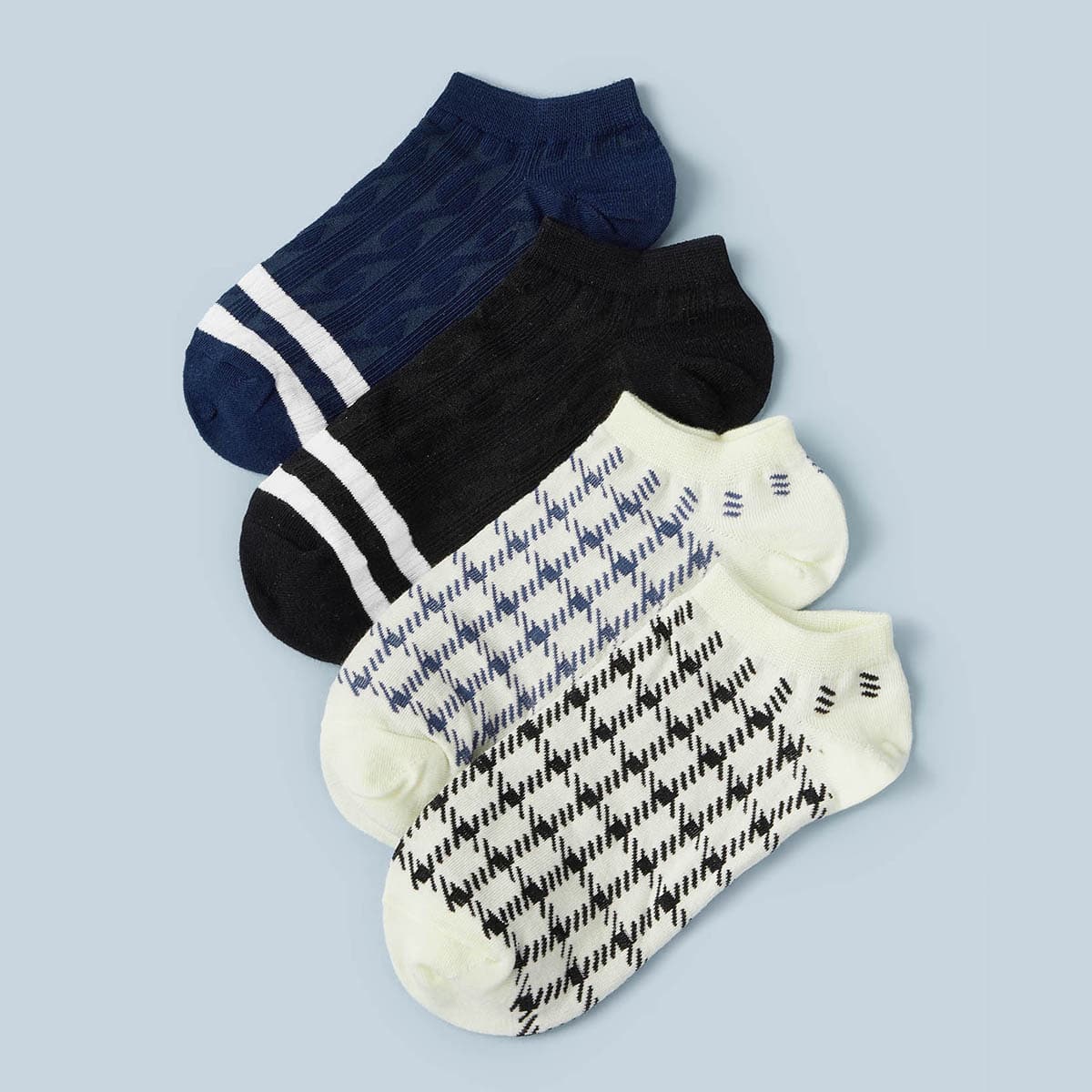 

4pairs Striped & Houndstooth Ankle Socks, Multicolor