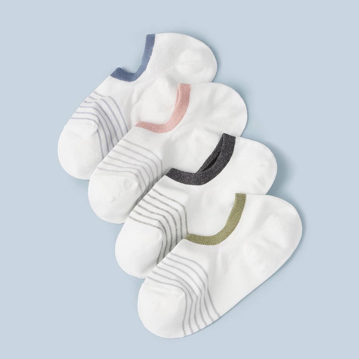 

4pairs Striped Ankle Socks, Multicolor
