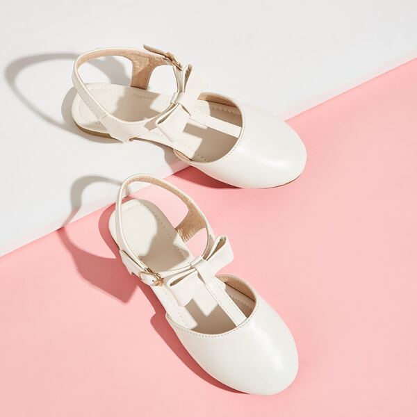 

Girls Bow Decor Slingback Flats, Beige
