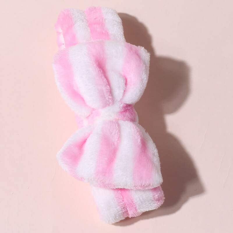

Striped Bow Fluffy Headband, Pink