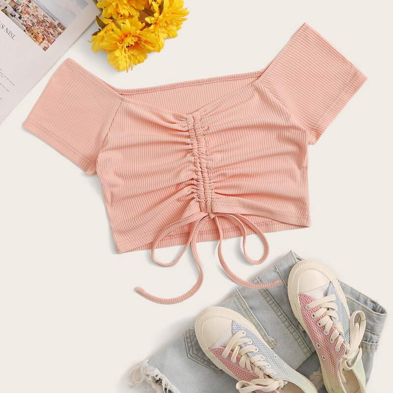 

Drawstring Pink Crop Top