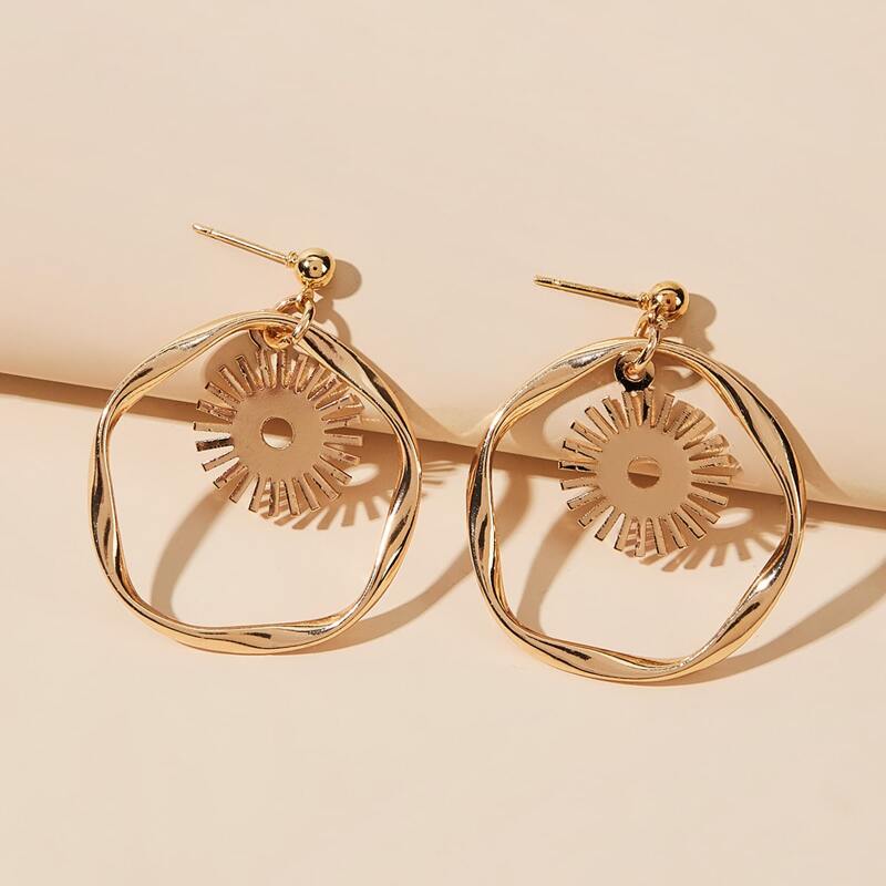 

1pair Round Hoop Drop Earrings, Gold