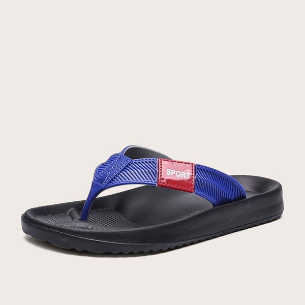 

Men Letter Patch Flip Flops, Blue